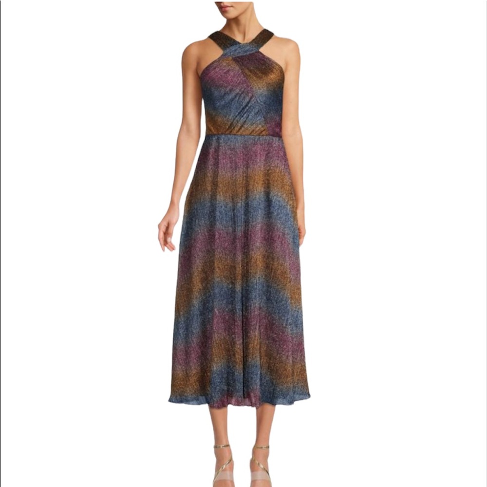 NWT Monique Lhuillier Halterneck Rainbow Shine Dress Size 4